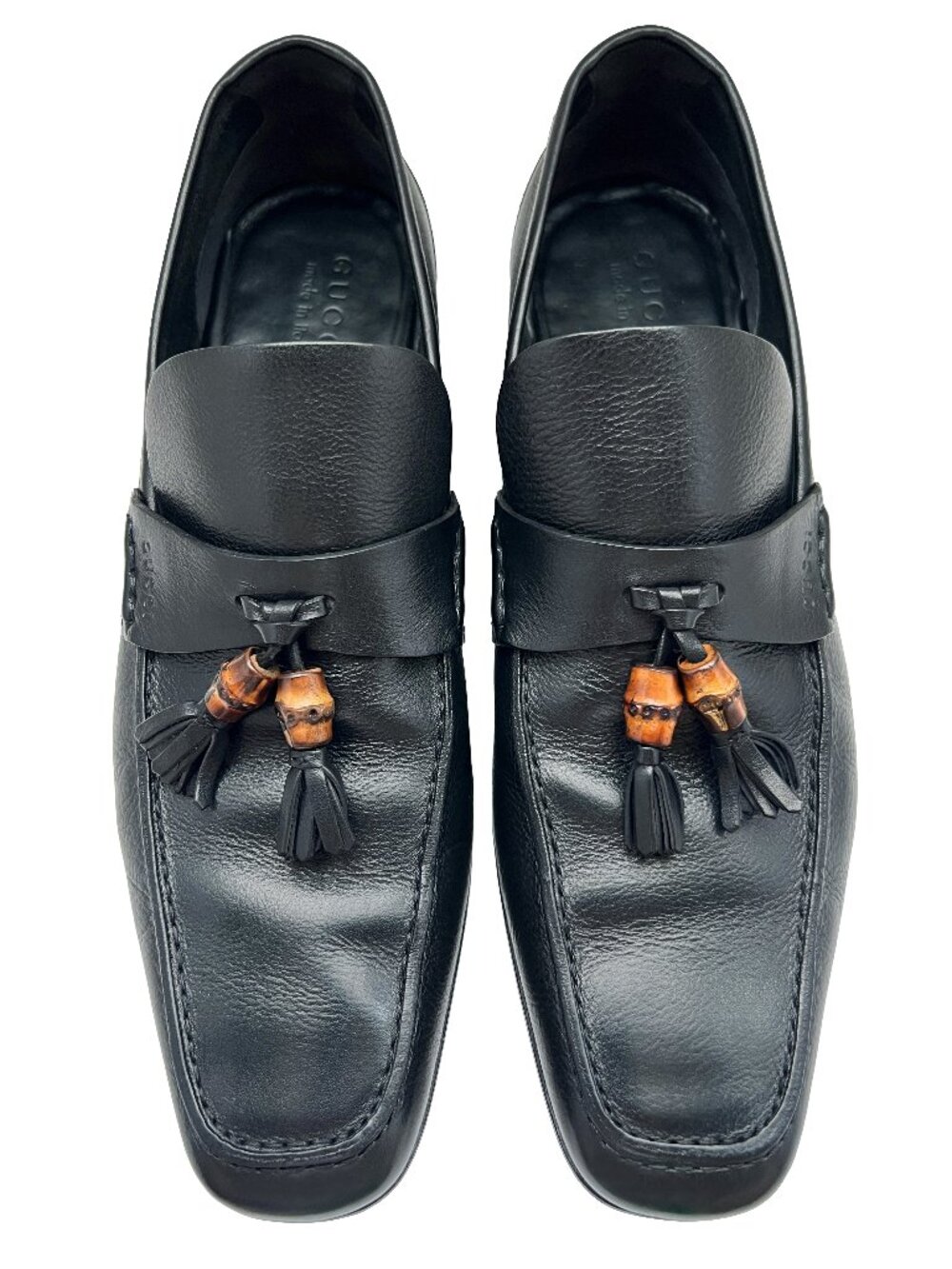 $1090 Gucci Mens Bamboo Tassel Dress Shoes Black Loafers US 10.5 / UK 10 / EU 44